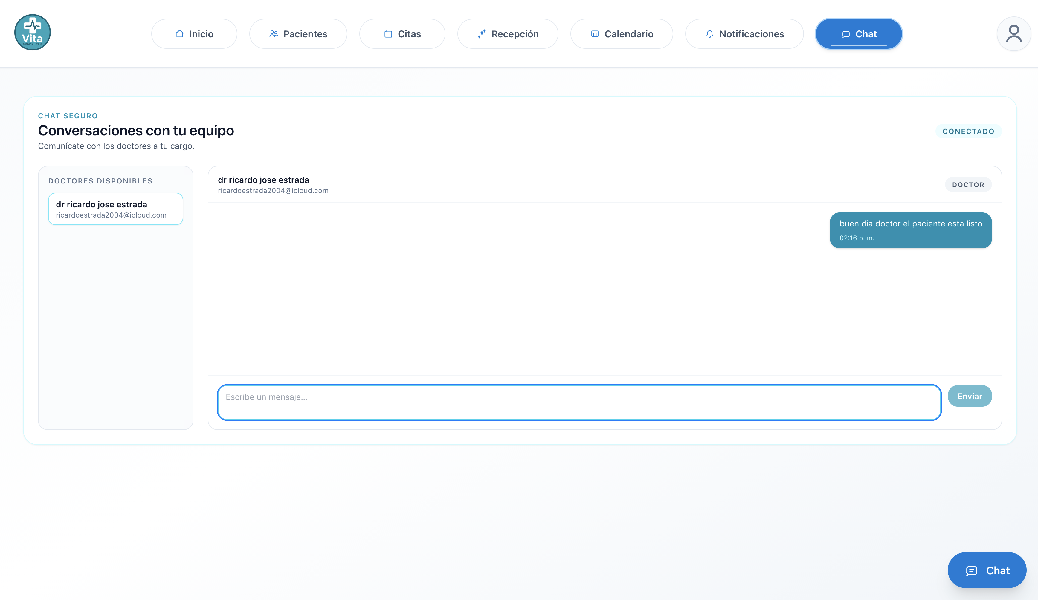 Vista de agenda médica